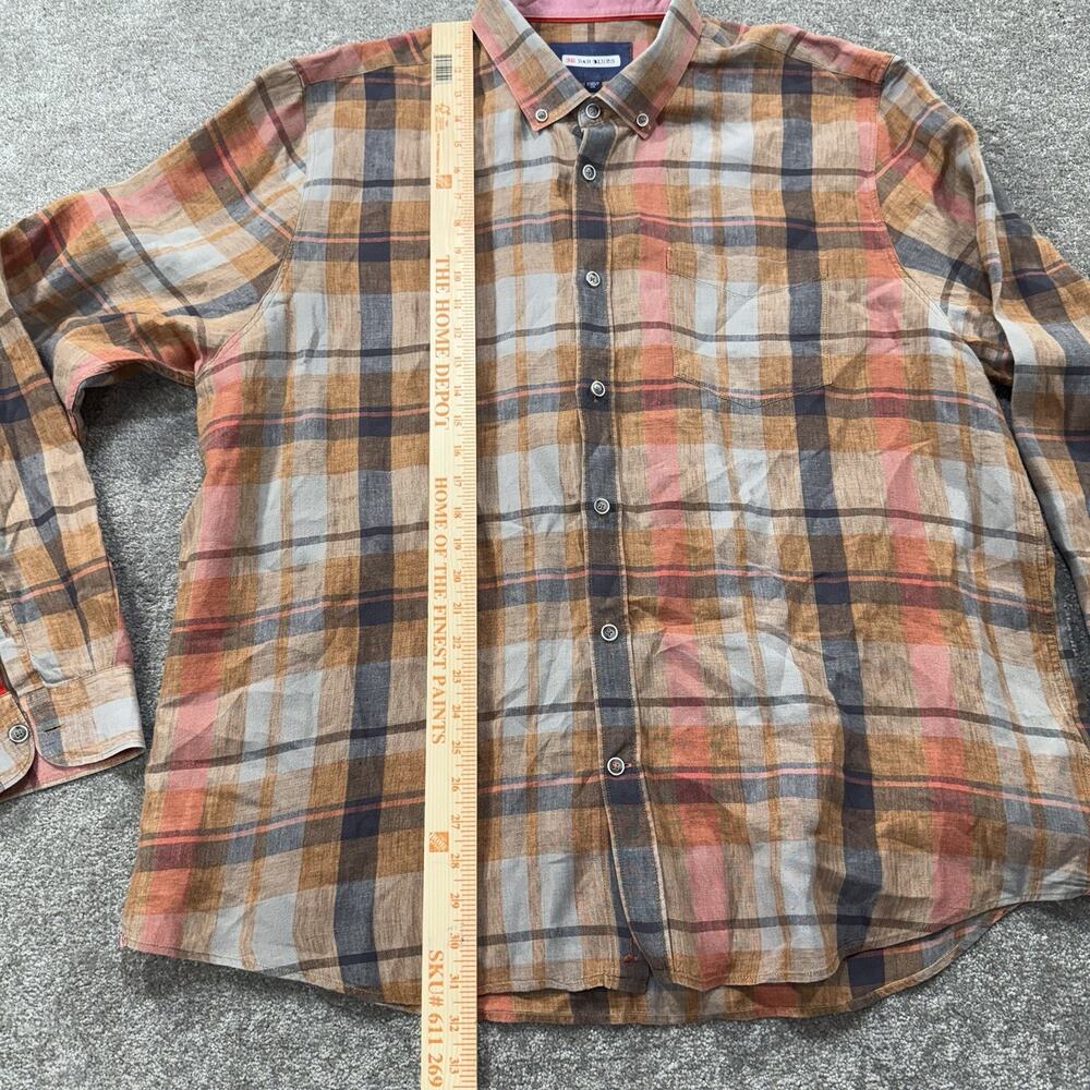 32 Bar Blues Mens XXL 100% Linen Button‎ Front Plaid Long Sleeve Casual Fall - Picture 8 of 11